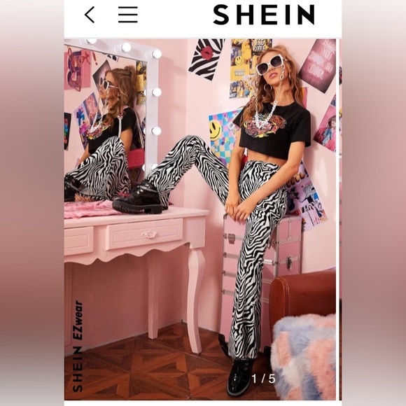 Junior’s SHEIN EZ Wear Zebra Striped Print Flare Pants, M - Picture 5 of 7